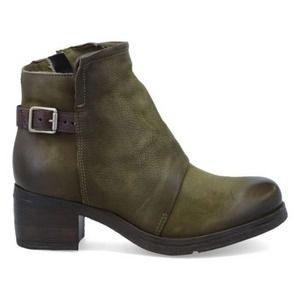 Miz Mooz Stoney Olive Chunky Heeled Leather Ankle Bootie
